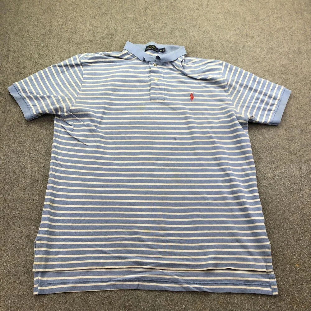 Polo Ralph Lauren Polo Shirt Mens XL Blue Stripe Pony Logo Cotton Knit Casual